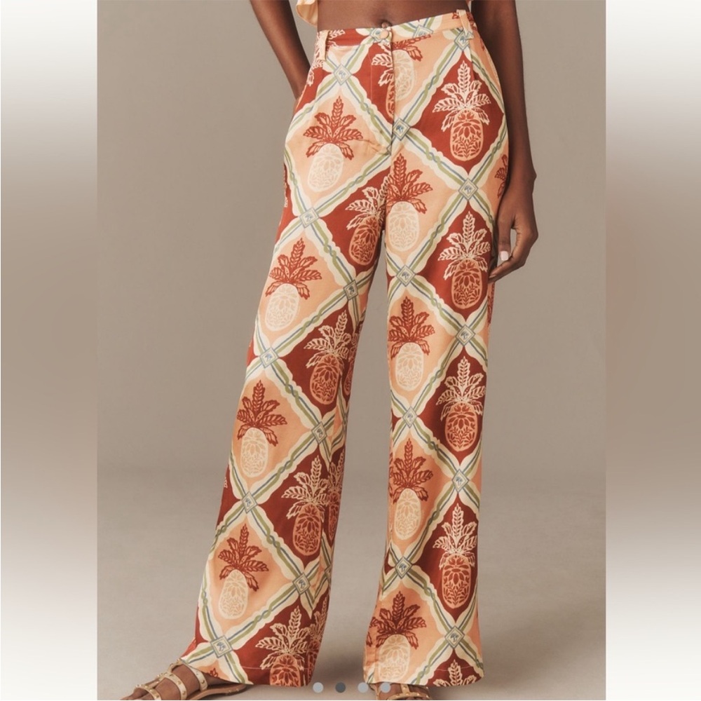 🎉HOST PICK 🎉FARM Rio x Anthropologie Pink and Orange Pineapple Wide Leg Pants